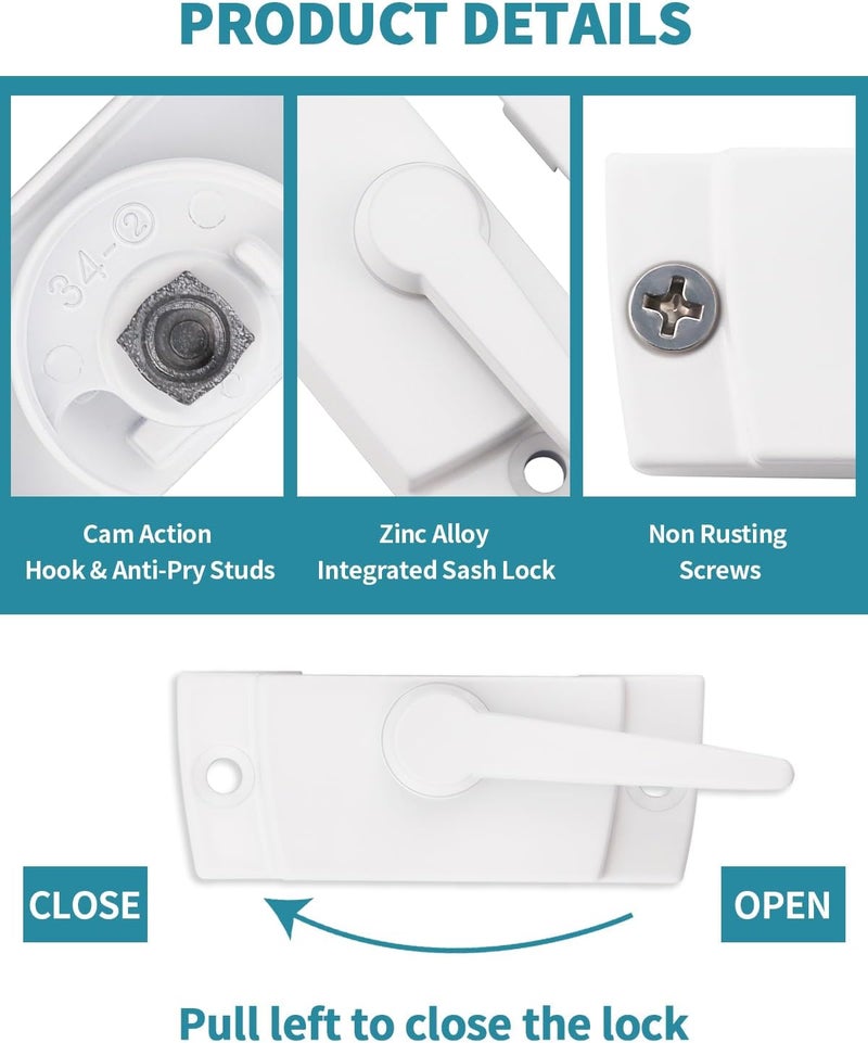 Aecsze Window Sash Locks, 4 PCS Window Latches Replacement, Window Locks for up and Down Windows, Replacement Window Locks for Vertical and Horizontal Sliding Windows - Image 3